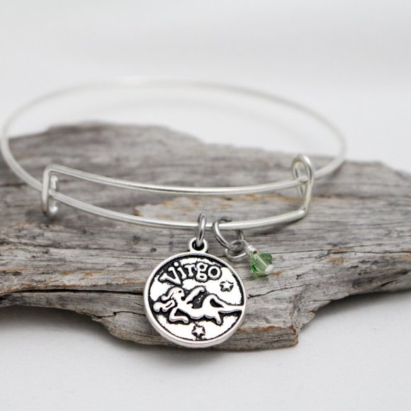 August Virgo Adjustable Charm Bangle - Handmade Zodiac Bracelet - Picture 1 of 14